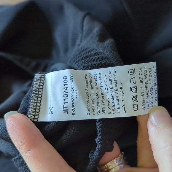 SHEIN Petite Ruffle Extra Wide Bell Bottom Hem Elastic Waist Black Stretch Pant - Picture 7 of 7